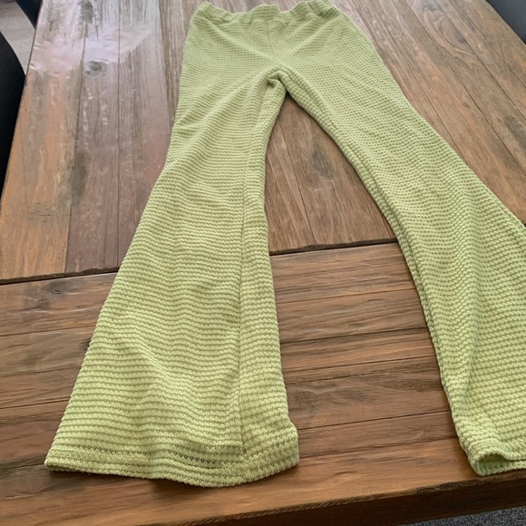 High Waisted Green Flare Knit Lined Pants - Picture 3 of 6